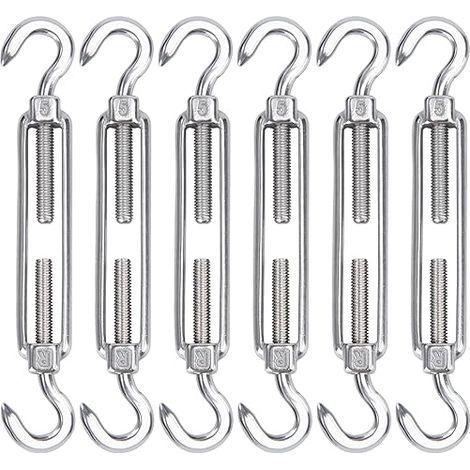 Tensores de cable M5 de acero inoxidable, juego de 6 ganchos y ganchos de tensión de alambre, ganchos y ganchos de tensión ajustables de alta resistencia para tendedero, malla de alambre para i (1/5)