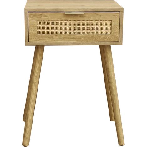 Home Heavenly® Mesita de Noche Fresh Mesilla Auxiliar con Cajón, Patas Estilizadas y Diseño Nórdico Compacto, 40x30x60 cm Dormit Color : Roble/ Ratán (1/3)