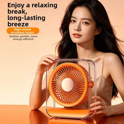 FLITI Portable 360° USB Rechargeable Desktop Fan, 3 Speeds, Quiet, Orange ABS, 17.5x8.2x20cm for Camping and Office (1/5)