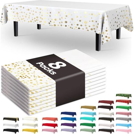 Nappes jetables en plastique, lot de 8, imperméables et résistantes, idéales pour les pique-niques, les fêtes et les anniversaires. 137 x 274 cm. (1/5)
