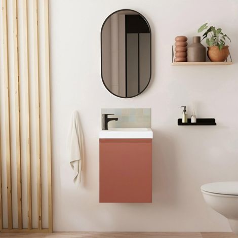 Mobile bagno LISA + specchio ovale + rubinetto nero (1/5)
