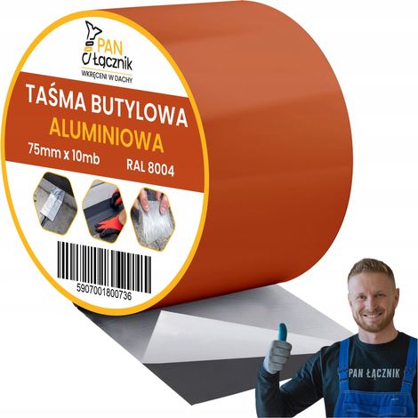 Bande Butyle De Toiture Aluminium, 75 mm x 10 m, RAL8004, Ruban D'Etancheite Pour Toiture