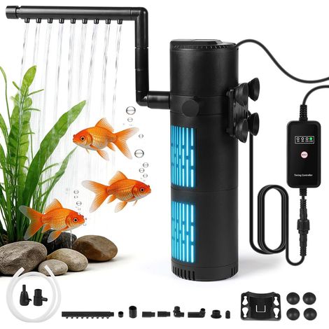 Filtre Aquarium 1200L/H UV Stérilisateur Lampe Minuteur, Pompe Aquarium pour Filtration Aération Stérilisation, pour Aquariums de 120 à 400L (1/5)