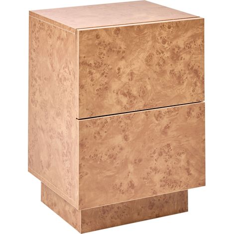 Bedside Table Brown Chipboard Burl Wood Effect 2 Drawers Modern Design Bedroom WOODEND (1/5)