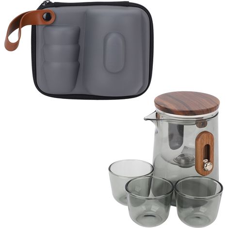 Théière avec Passoire Amovible Résistant Chaleur Verre Borosilicate – Séparation Eau Contrôle Pression Pot Thé 3 Tasses Sac Rangement Maison Bureau, Gris (1/3)