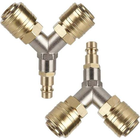 Raccord Rapide Air, 2 Pièces Raccord Pneumatique NW 7,2 1/4 AG Interrupteur D'air Comprimé avec Deux Raccords Raccord D'air Comprimé Distributeur D'air Comprimé en Laiton (1/4)
