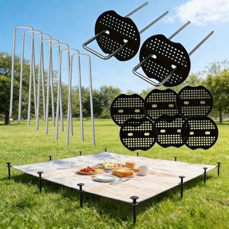 50 jeux de supports de jardin en forme de U et de rondelles - adaptés aux pelouses, tournevis non inclus. (1/5)