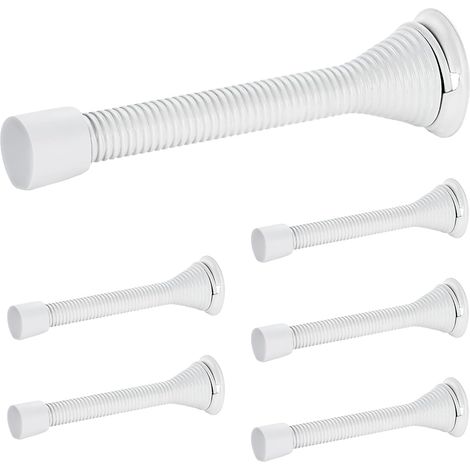 Butées de porte, lot de 6, Blanc, à ressort, avec butée en caoutchouc, pour le bas de la porte (1/5)