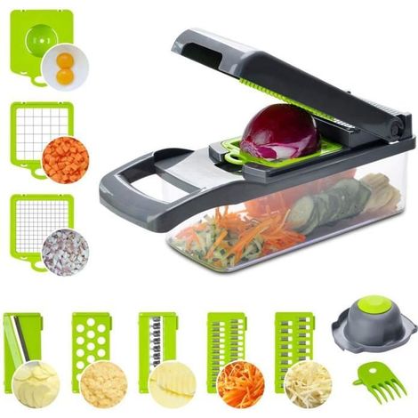 Mandoline Cuisine Multifonction Professionnelle 12 en 1 Coupe Légume avec Lame Séparateur Filtre pour Oignons Carotte Pomme (1/4)
