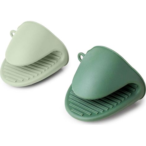 - Paquete de 2 guantes de silicona resistentes al calor, color verde. (1/4)