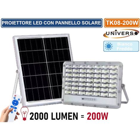 UNIVERSO TK08-200W FARO LED FLOODLIGHT 2000 LUMEN IP65 COLORE GRIGIO CON PANNELLO SOLARE E TELECOMANDO