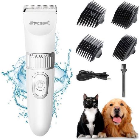 Tondeuse pour Chien Chat-Ciseaux de beauté silencieux sans fil-pour poils longs et courts -Chargement USB - Blanc (1/4)