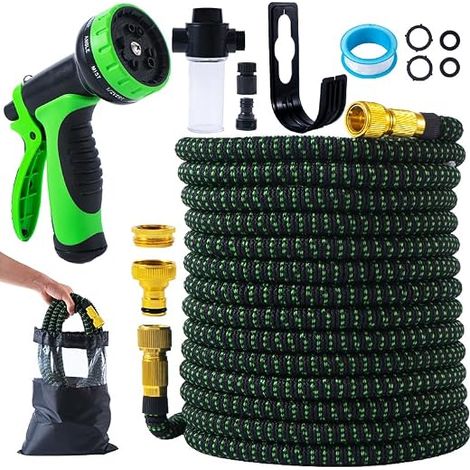 Flexible Garden Hose with Additive Bottle, High Pressure Garden Hose Gun with 10 Functional Nozzles, Durable 3-Layer Latex Core, 3750D Fabric (30m) (1/5)