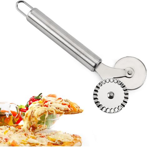 Couteau à pizza à double molette en acier inoxydable, coupe-pizza, couteau à pizza multifonction (1/3)