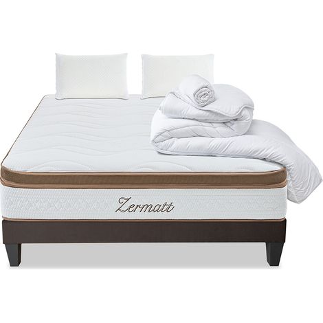 Pack Zermatt 140x200 cm Matelas Mousse + Sommier Bois + Accessoires (1/5)