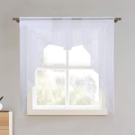 Rideaux de cuisine (blancs, 120 cm x 145 cm) Petits rideaux Rideaux en gaze transparente Rideaux de café Rideaux décoratifs (1/5)
