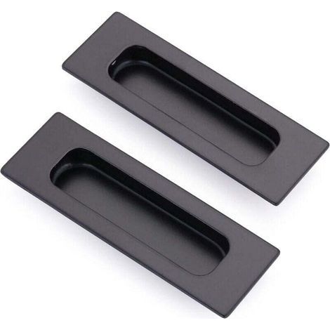 Lot de 2 poignées rectangulaires encastrées pour porte coulissante 12 x 4 x 1,2 cm en acier inoxydable noir mat (1/4)