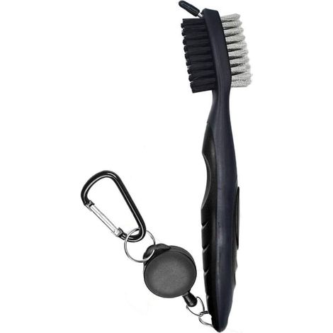Brosse pour raquettes de golf, brosse 2-en-1 pour rainures de raquettes, rétractable, poils en nylon et en acier pour nettoyer la face, outil pour nettoyer les rainures de raquettes de golf, brosse po (1/5)