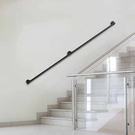 Treppengeländer Schwarz, Geländer Treppe Handlauf, 200 CM Handläufe für Treppen, Innen Außen Treppenhandlauf mit 3.3cm Runde Metallgriff für Treppen- und Dachbodengeländer, Handtuchhalter, Türgriff