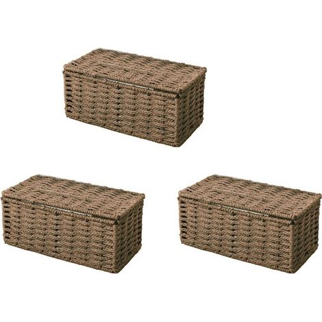 3er-Pack Taschentuchbox aus Rattan, Vintage-Serviettenhalter, Aufbewahrungsbox mit Deckel, ideal für Wohnzimmer, Büro oder Café