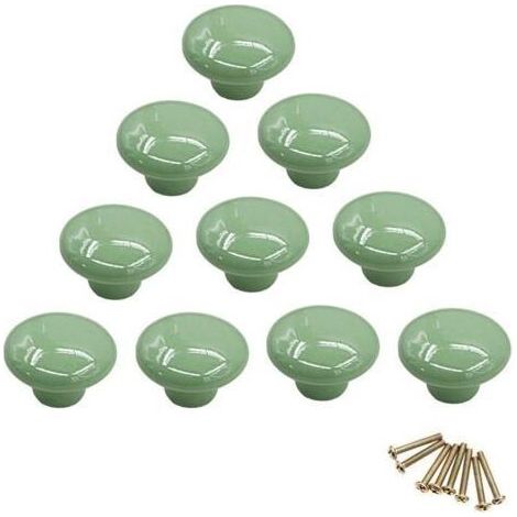 (Vert)Lot de 10 boutons de placard ronds colorés en céramique à trou unique pour tiroir, placard, commode, porte (1/5)