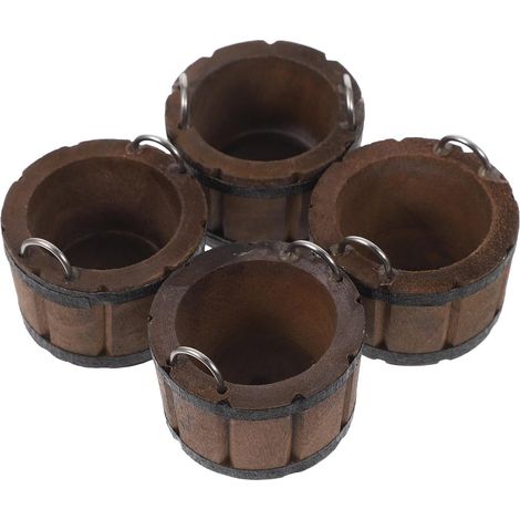 4pièces Mini Tonneau Bois avec Poignées Seau Miniature Naturel pour Maison de Poupée Accessoires de Cuisine Décoration Jouets Imitation pour Garçon Fille (1/5)