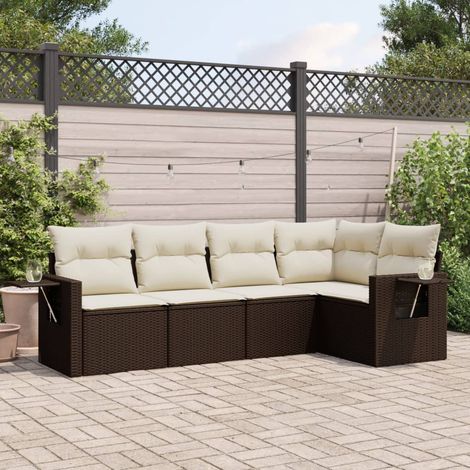 Set Divano da Giardino 5 pz con Cuscini Marrone in Polyrattan vidaXL (1/3)