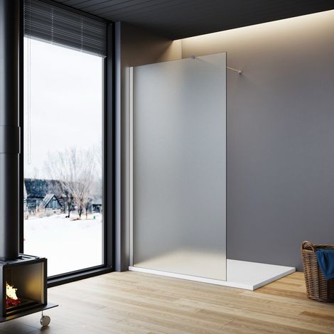 ELEGANT Walkin Shower Screen Wet Room 8mm Easy Clean Safety Glass Bath Panel Full Frosted,800mm,Chrome Support Bar