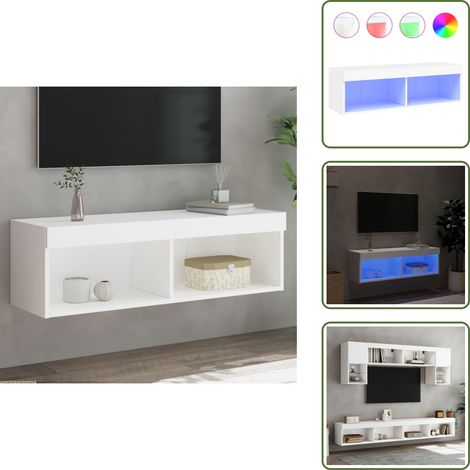 The Living Store Meuble TV avec lumières LED blanc 100x30x30 cm - Meuble mural (1/5)