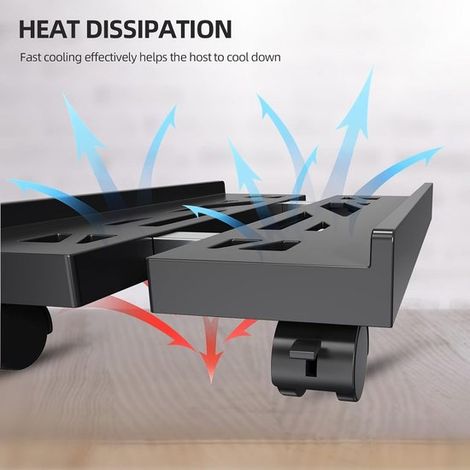 Soporte para ordenador,Bandeja para ordenador,Ajustable y móvil,con 4 ruedas,Plástico,Soporte ventilado para torre de ordenador,Negro (1/4)
