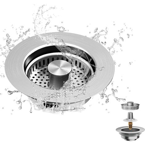 1 Bouchon Évier Acier Inoxydable 304,Filtre Vidange 3 En 1,Ressort Push,Evier Cuisine Profondeur 37mm (1/5)