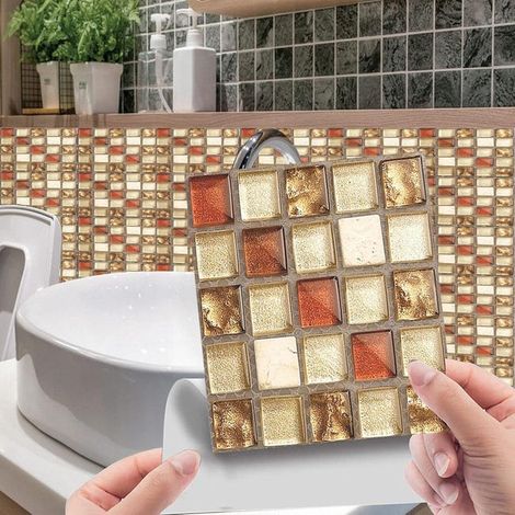 set of 20 3D mosaic stickers, 10 x 10 cm in size, waterproof wall stickers, suitable for kitchens and bathrooms. (1/5)