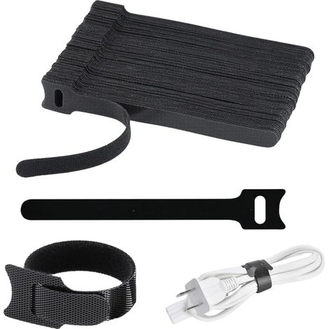 140 Pièces Attaches Câble scratch Réutilisable Gestion Câbles Organisateur Fixation Riselant Scratch pour PC Maison Noir 12×150mm - (1/5)