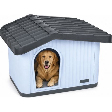 Vounot – Maison pour chat et chien en plastique imperméable 75x63x51cm – Toit incliné amovible – Utilisation intérieure et extérieure – Blanc (1/5)