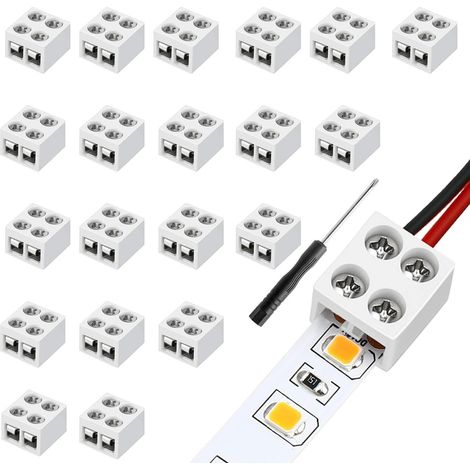 20Pièces connecteur ruban led 2 broches 8mm, bornier à vis connecteur 2 broches 8 mm avec tournevis pour éclairage de bande LED 5-24 V (1/5)