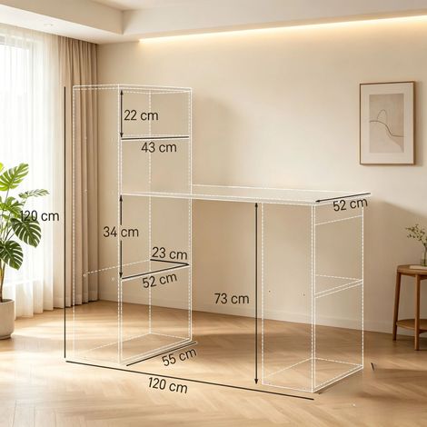 Schreibtisch mit integriertem Bücherregal,Moderner Schreibtisch,Vielseitiger Arbeitstisch mit offenem Design für flexible Nutzung(nur mit Schreibtisch) (1/5)