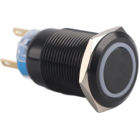 19mm 12V-24v Autobloquant Interrupteur à Bouton en Métal étanche Coque Noire LED Interrupteur de Bouton de lumière D'anneau(Rouge). (1/3)