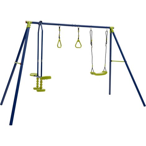 Columpio infantil 278 x 142 x 177 cm para 4 niños estructura en A regulable en altura metal azul 200020616