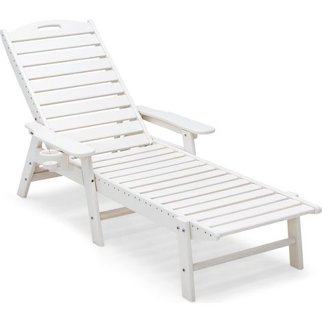 Costway – Transat inclinable 5 positions en HDPE – Dossier réglable, porte-gobelet, accoudoirs – Résistant aux intempéries, charge 150 kg – Blanc (1/5)