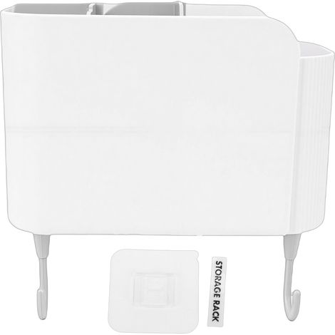 Boîte de rangement murale multifonctionnelle pour ustensiles de cuisine, avec séparateurs amovibles et crochets, pour cuisine et salle de bain, blanc crème, taille L (1/5)