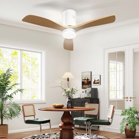 Ventilateur de plafond avec éclairage LED, 6 vitesses, télécommande, marron clair (1/5)