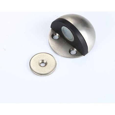 3 butées de porte magnétiques en métal finition acier brossé, protections autocollantes sans perçage pour maintenir les portes et protéger murs, sols et plinthes (1/5)