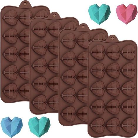 BelleRise - Moules à chocolat en silicone, ensemble de 4 moules à chocolat en forme de cœur et de diamant, moules à pâtisserie en silicone (1/5)