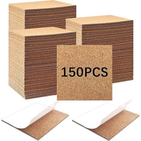 Packung mit 150 selbstklebenden Korkuntersetzern, 10 x 10 cm große Korkquadrate mit Kleberückseite. (1/5)