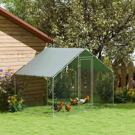 Gallinero exterior 3 x 1,7 x 1,9 m con techo impermeable anti-UV plateado OKMYHOME (1/5)