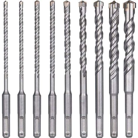 Lot de 9 forets SDS-Plus pour perceuse à percussion électrique pour percer la pierre, le béton, les murs de brique, les carreaux de céramique (5, 6, 6, 8, 8, 10, 12, 14, 16 x 160 mm) (1/4)