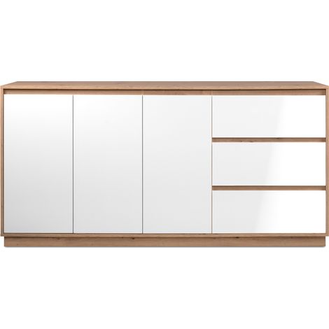 Phoenix – Buffet 3 portes 3 tiroirs 178x40x88 cm en panneaux mélaminés chêne et blanc – Design moderne pour rangement optimisé (1/5)