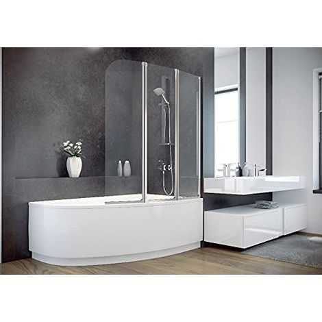 ECOLAM Baignoire d'angle acrylique Cornea 150x100 cm droit, tablier en acrylique, paroi en verre, siphon et silicone (1/5)