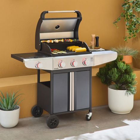 Alice'S Garden – Barbecue au gaz 4 brûleurs inox avec thermomètre – Grilles en fonte émaillée – Allumage électronique – Récupérateur de graisses amovible (1/5)