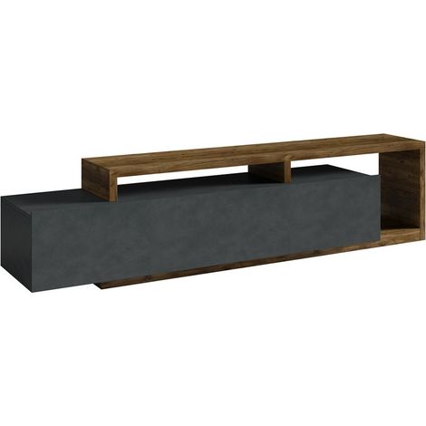 Mobile porta TV design 220cm collezione BERGAMO. Colori grigio e rovere scuro.
